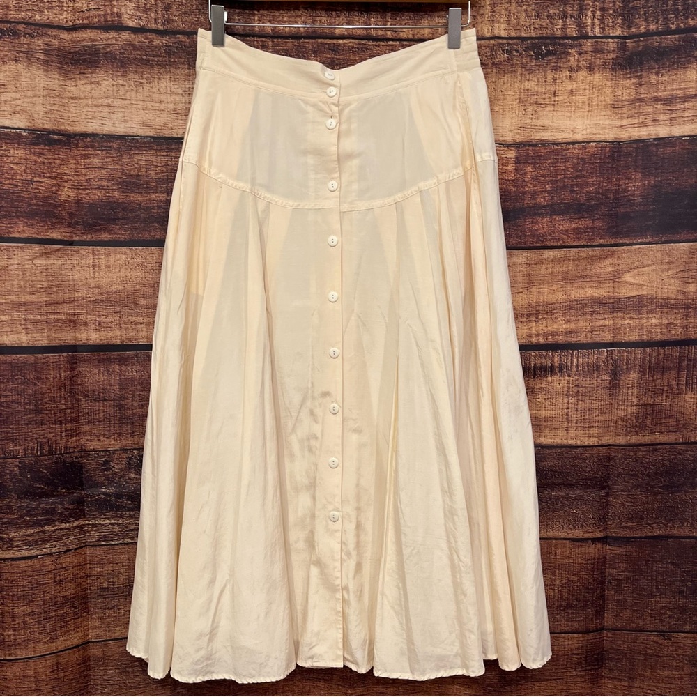 (Flawed) Vintage Silk Blend Cream Button-Front A Line Midi Women's Skirt Size M